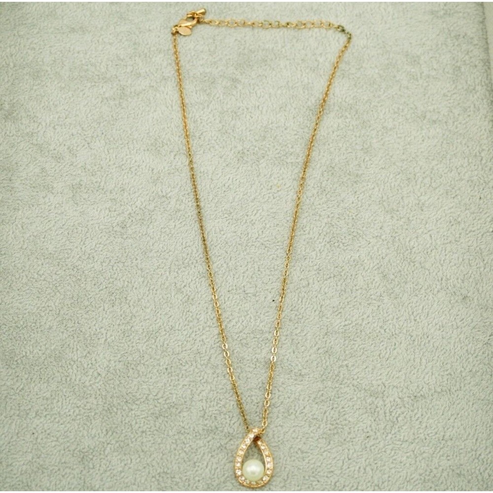 Premier Designs Forever Necklace Rose Gold Tone 16-19” W/ Faux Pearl Tear Drop - Picture 7 of 8